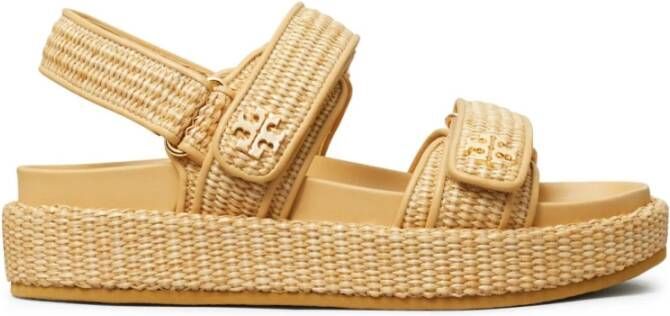 Tory Burch Beige Raffia Sandalen met Goudkleurige Hardware