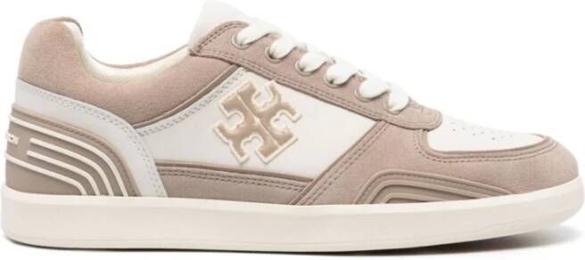 TORY BURCH Beige Sneakers met Leren en Suède Bovenwerk Beige Dames