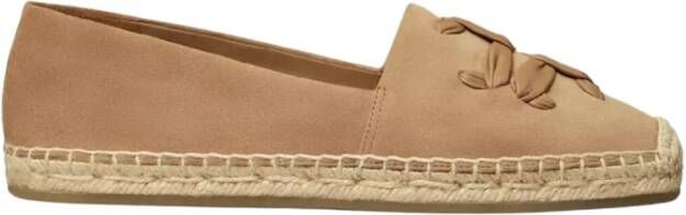 TORY BURCH Beige Suède Espadrilles met Double T Logo Brown Dames