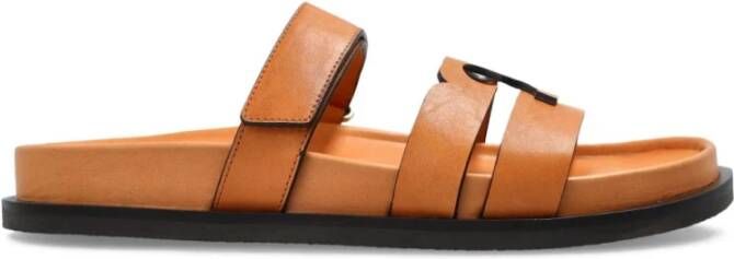 Tory Burch Bruine platte sandalen met logo detail
