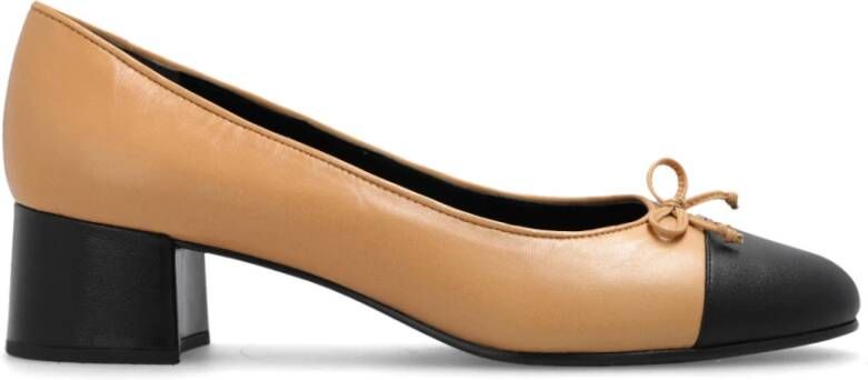 TORY BURCH Strik Detail Leren Pumps met Hak Brown Dames