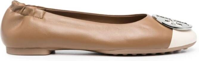 TORY BURCH Claire Ballerina Bruine Leren Platte Schoenen Bruin Dames