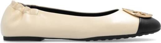 TORY BURCH Crèmekleurige Claire Leren Ballerina met Zwarte Contrastneus Beige Dames