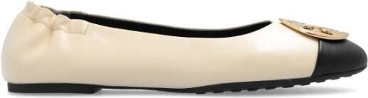 TORY BURCH Crèmekleurige Claire Leren Ballerina met Zwarte Contrastneus Beige Dames