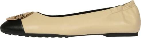 TORY BURCH Crèmekleurige Claire Leren Ballerina met Zwarte Contrastneus Beige Dames