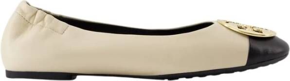 TORY BURCH Crèmekleurige Claire Leren Ballerina met Zwarte Contrastneus Beige Dames