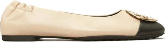 TORY BURCH Crèmekleurige Claire Leren Ballerina met Zwarte Contrastneus Beige Dames