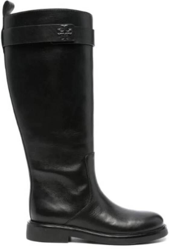 TORY BURCH Zwarte Leren Laarzen met Logo Detail Black Dames