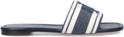 TORY BURCH Elegante blauwe slide sandalen met witte details Blauw Dames