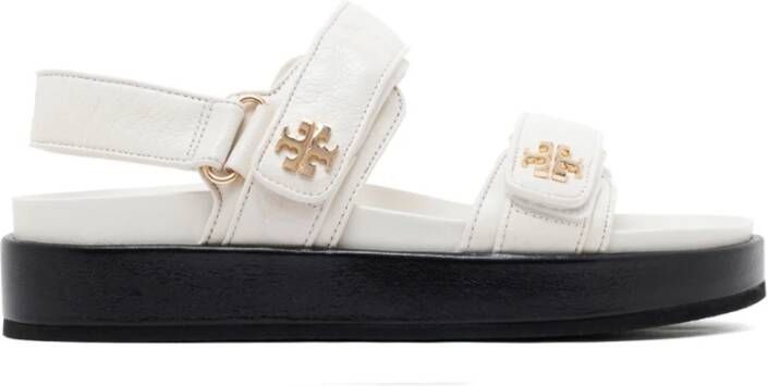 TORY BURCH Crèmekleurige Leren Sandalen met Klittenbandsluiting White Dames