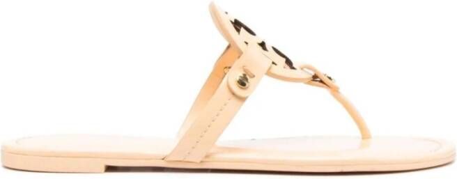 TORY BURCH Grijze Leren Sliders met Tonal Logo Grijs Dames