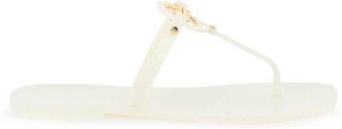 TORY BURCH Iconische Goudkleurige Double T Rubberen Slippers White Dames