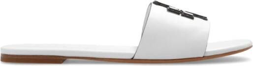 TORY BURCH Witte Leren Slides met Ingegraveerd Logo White Dames