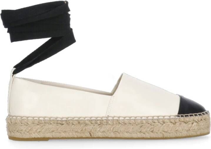 Tory Burch Ivoor Leren Espadrilles met Metalen Logo