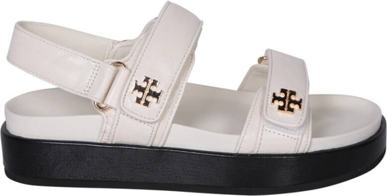 TORY BURCH Crèmekleurige Leren Sandalen met Klittenbandsluiting White Dames