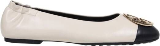 TORY BURCH Crèmekleurige Claire Leren Ballerina met Zwarte Contrastneus Beige Dames