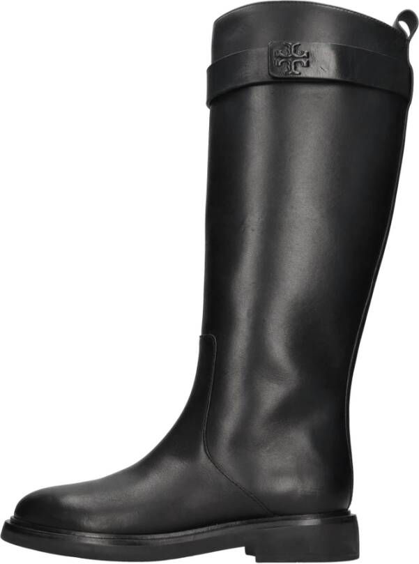 TORY BURCH Zwarte Leren Laarzen met Logo Detail Black Dames