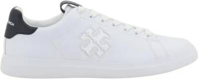 TORY BURCH Leren Court Sneakers Vetersluiting Platte Zool White Dames
