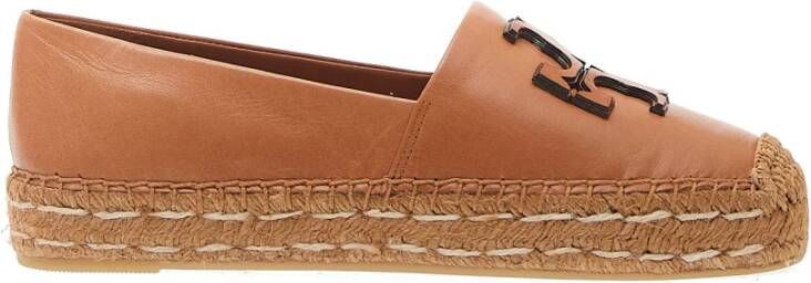 TORY BURCH Leren Espadrilles in Cuoio Brown Dames