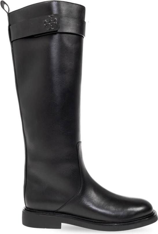 TORY BURCH Zwarte Leren Laarzen met Logo Detail Black Dames