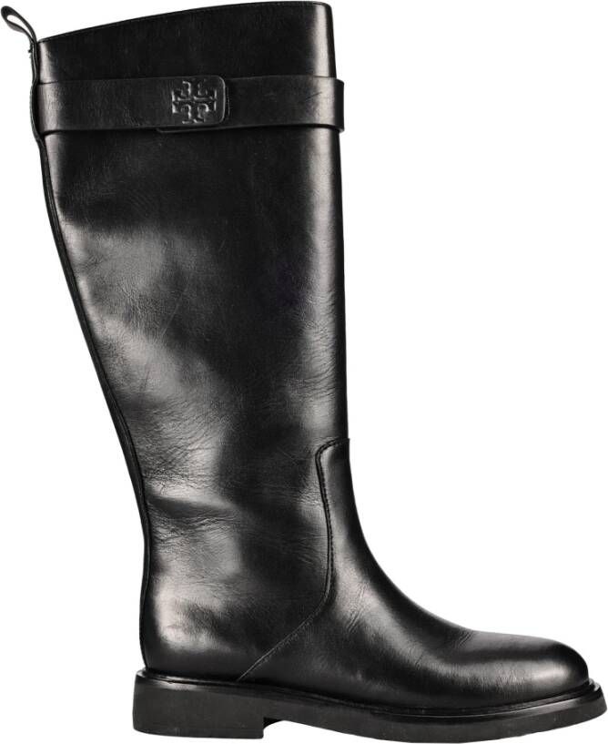TORY BURCH Zwarte Leren Laarzen met Logo Detail Black Dames