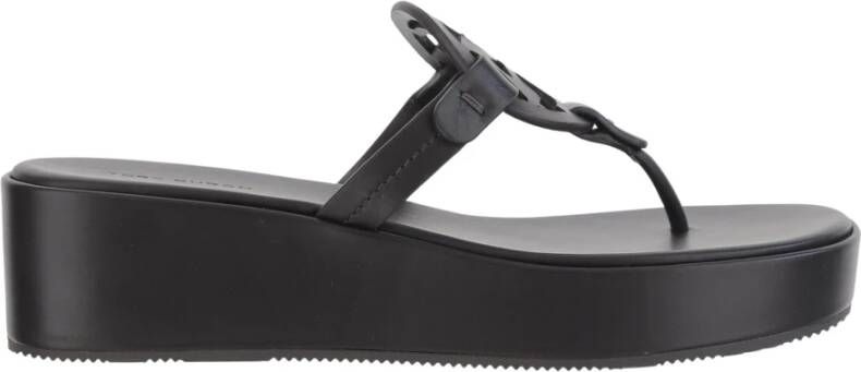 Tory Burch Leren Sleehak Sandalen Open Teen Ontwerp