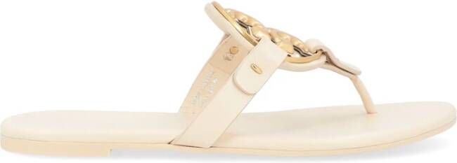 TORY BURCH Metal Miller Soft Cream Flip Flops Beige Dames