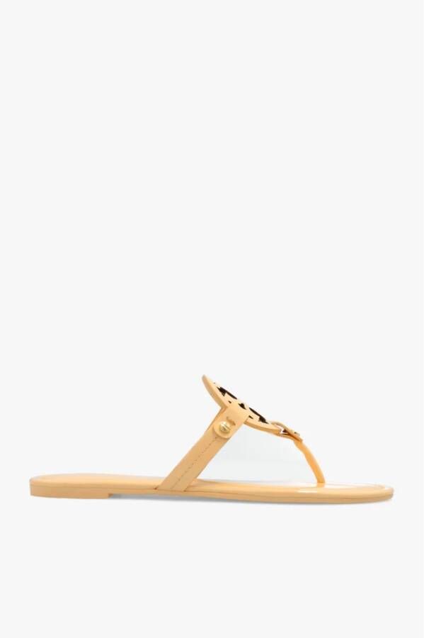 TORY BURCH Grijze Leren Sliders met Tonal Logo Grijs Dames