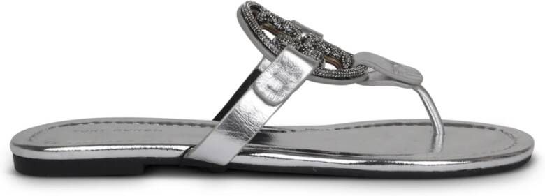 TORY BURCH Monochrome Metallic Flip Flops Grijs Dames