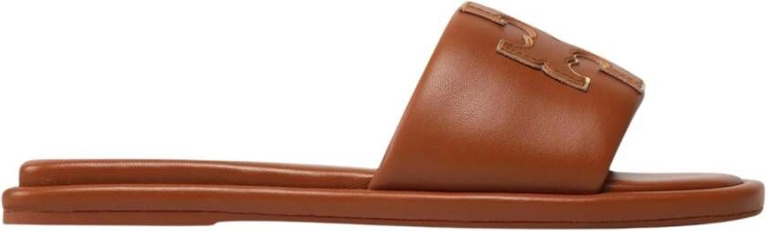 TORY BURCH Sportieve Double T Slide Sandalen Brown Dames