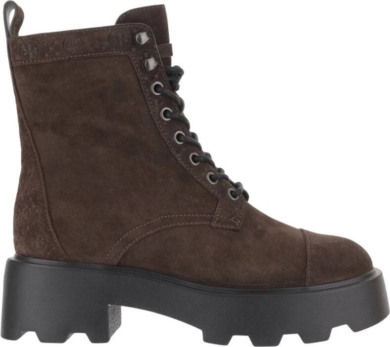 Tory Burch Suède Veterschoenen Enkellaarsjes Bruin