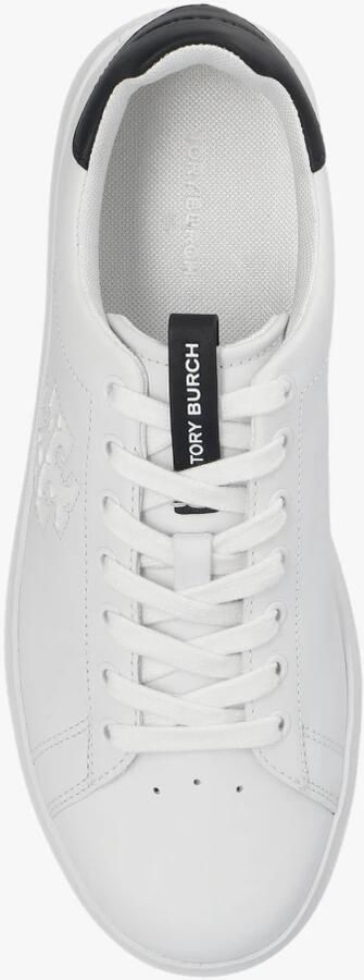 TORY BURCH Leren Court Sneakers Vetersluiting Platte Zool White Dames