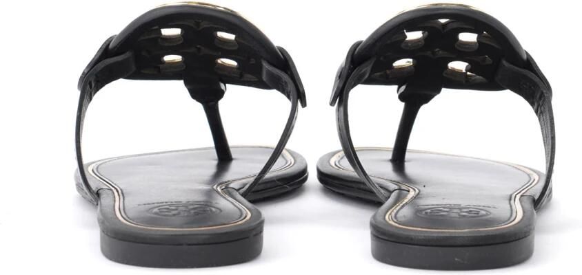 TORY BURCH Zwarte leren Miller sandaal met gouden metalen logo Black Dames
