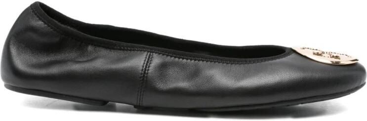 Tory Burch Zwarte leren platte schoenen met gouden logo