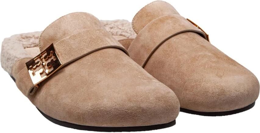 Tory Burch Shearling Beige Mules Metallic Band Details - Foto 4