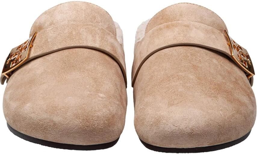 Tory Burch Shearling Beige Mules Metallic Band Details - Foto 3