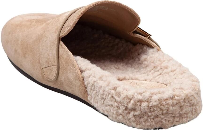 Tory Burch Shearling Beige Mules Metallic Band Details - Foto 2