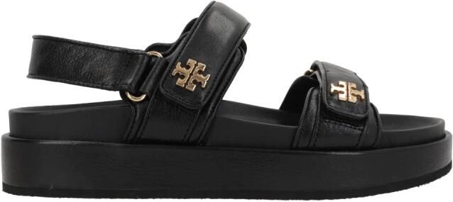 Tory Burch Zwarte Leren Platte Sandalen