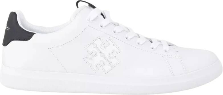 TORY BURCH Leren Court Sneakers Vetersluiting Platte Zool White Dames