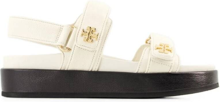 TORY BURCH Crèmekleurige Leren Sandalen met Klittenbandsluiting White Dames