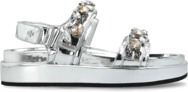 Tory Burch Zilveren Sandalen met Kristallen Versiering