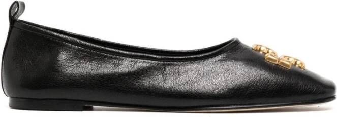 TORY BURCH Zwarte platte schoenen met verfijnde metalen accenten Zwart Dames