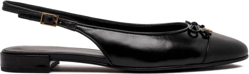 Tory Burch Zwarte leren ballerina`s Elegante enkelband