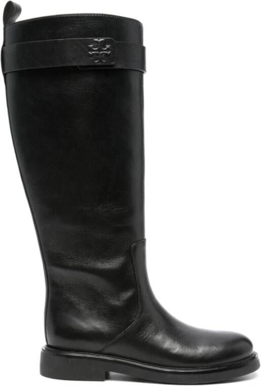 TORY BURCH Zwarte Leren Laarzen met Logo Detail Black Dames