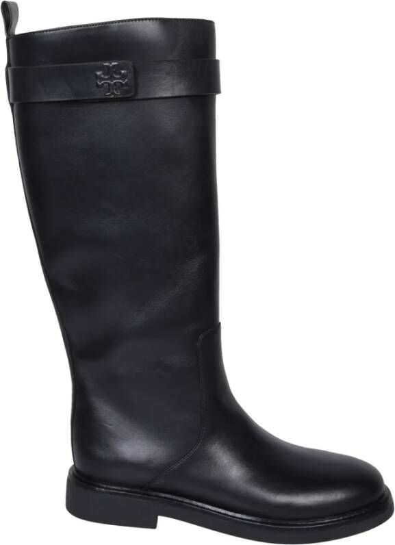 TORY BURCH Zwarte Leren Laarzen met Logo Detail Black Dames