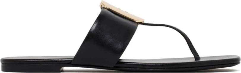 TORY BURCH Zwarte Leren Instap Sandalen met Ingedrukt Logo Black Dames