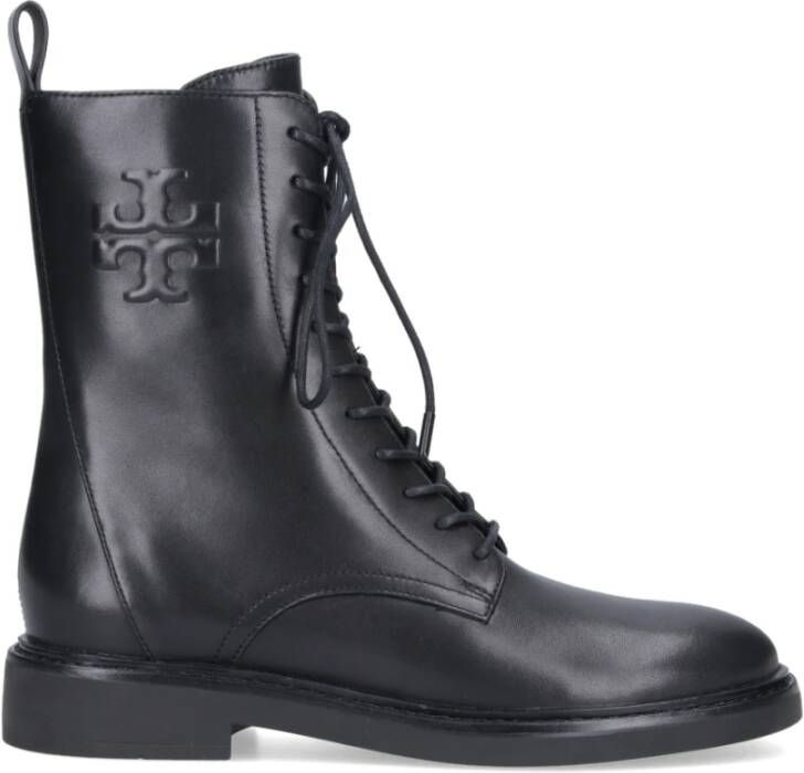 TORY BURCH Zwarte Double T Leren Gevechtslaarzen Black Dames