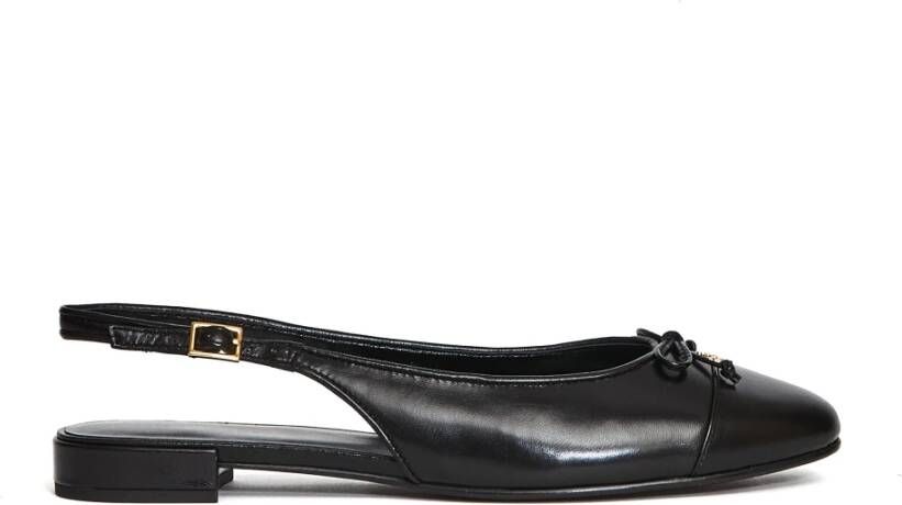 Tory Burch Zwarte leren ballerina`s Elegante enkelband