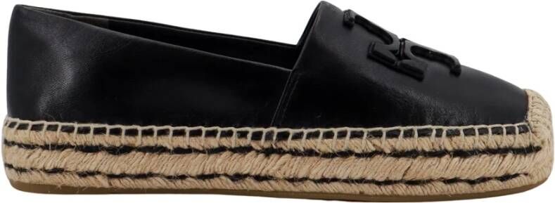 TORY BURCH Zwarte Leren Espadrilles met Ingelegd Logo Black Dames