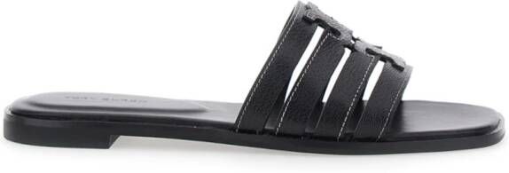 Tory Burch Zwarte leren sandalen met dubbele T-motief
